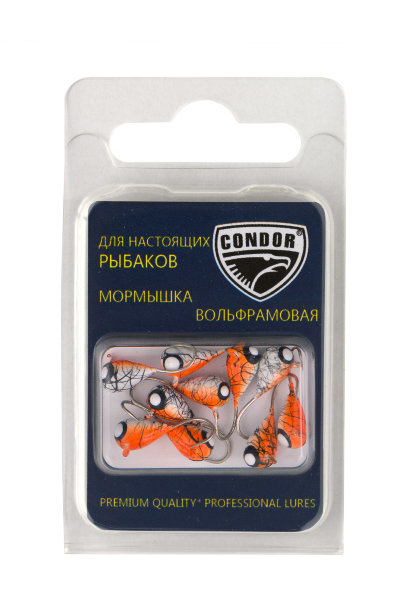 Мормышка вольфрамовая Condor Капля с ушком d 4,0 мм, вес 1,04 гр, окраска малек, красная-белая мрамор 10 шт