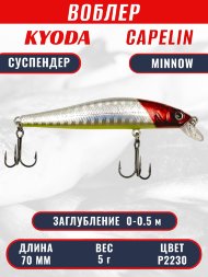 Воблер KYODA Capelin Minnow-70SP длина 7,0 см вес 5.0 гр, цвет P2230 заглубление 0-0.5 м